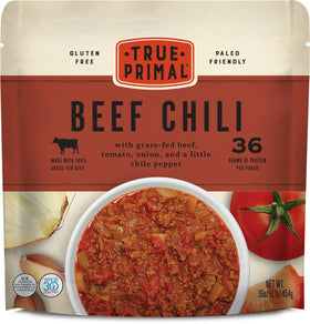 True Primal Beef Chili 8-pack pouch heat-and-serve for quick weeknight dinners.