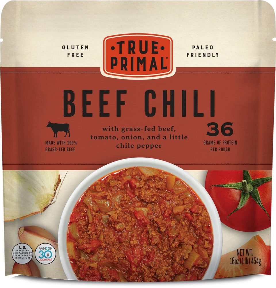 True Primal Beef Chili 8-pack pouch heat-and-serve for quick weeknight dinners.