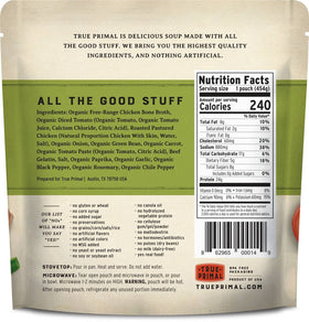 True Primal ready-to-heat chicken soup in a convenient bowl.