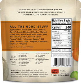 True Primal Roasted Chicken Soup 8-pack microwave-ready container for fast heat-and-eat.