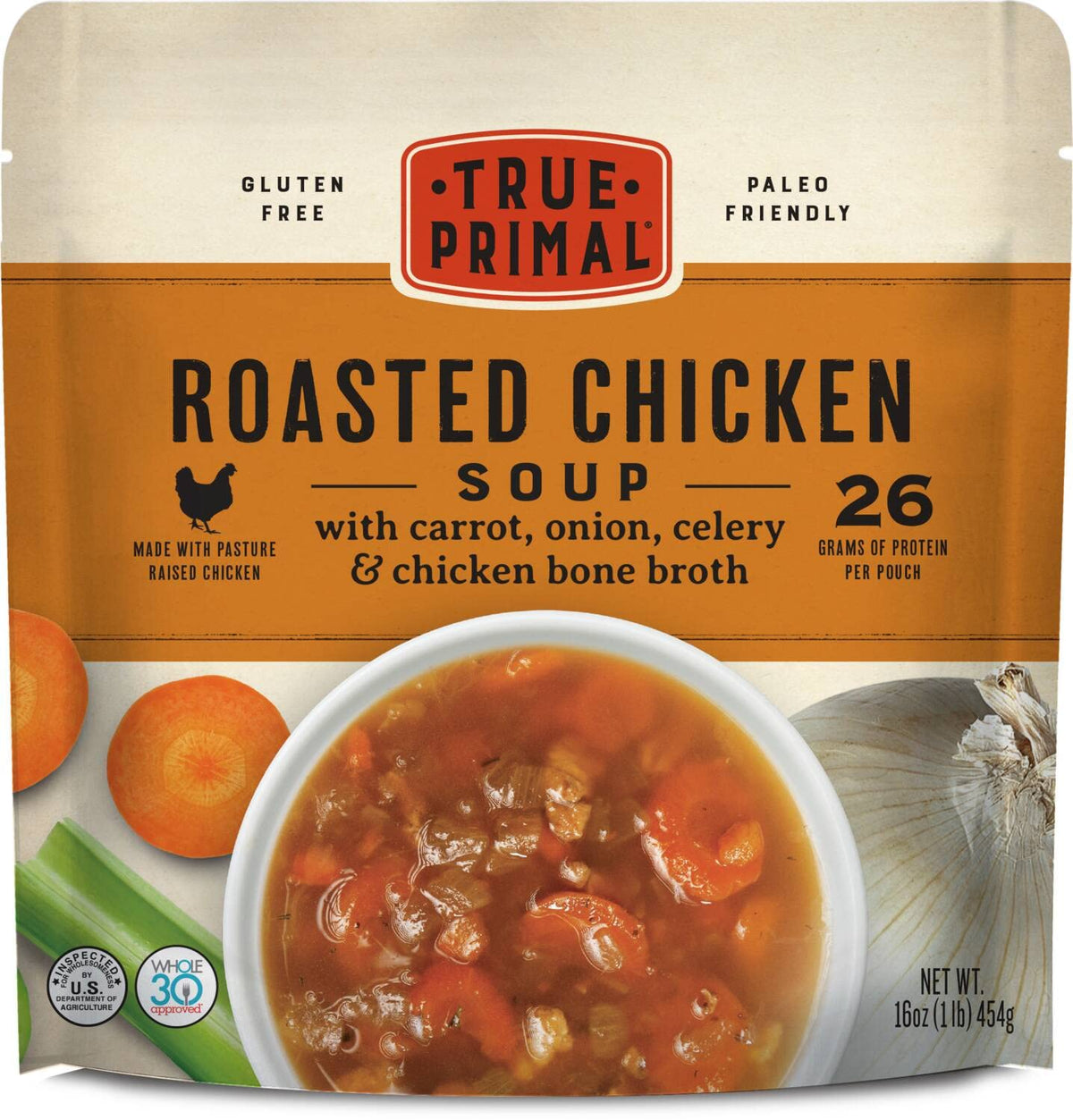 True Primal Roasted Chicken Soup 8-pack ready-to-serve bowl for quick meals.