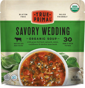 True Primal Savory Wedding soup bottle ready to heat for a quick meal