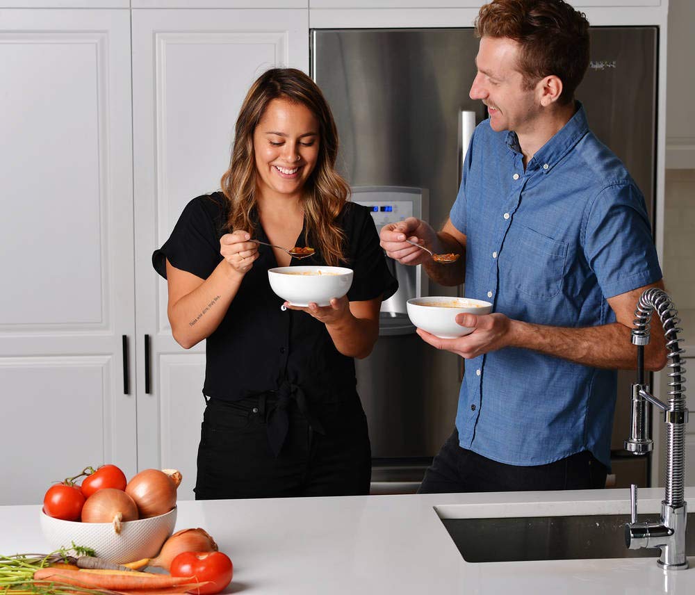 Close-up of True Primal Savory Wedding soup with organic beef and vegetables