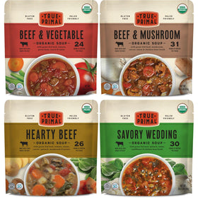 True Primal Souper Beef Vegetable pouch ready to heat; convenient weeknight meal.
