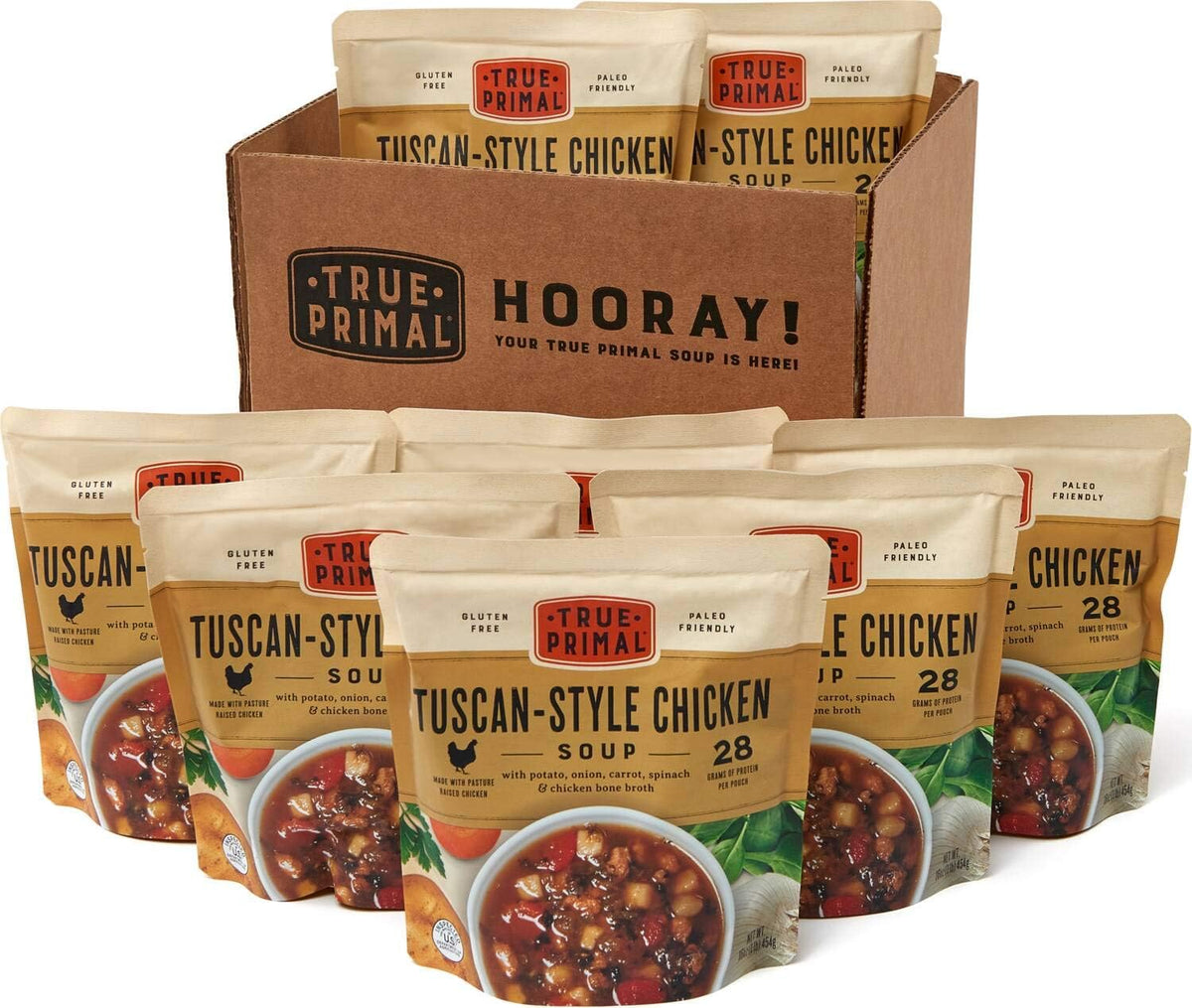 True Primal Tuscan-Style Chicken Soup shelf-stable and convenient for on-the-go.