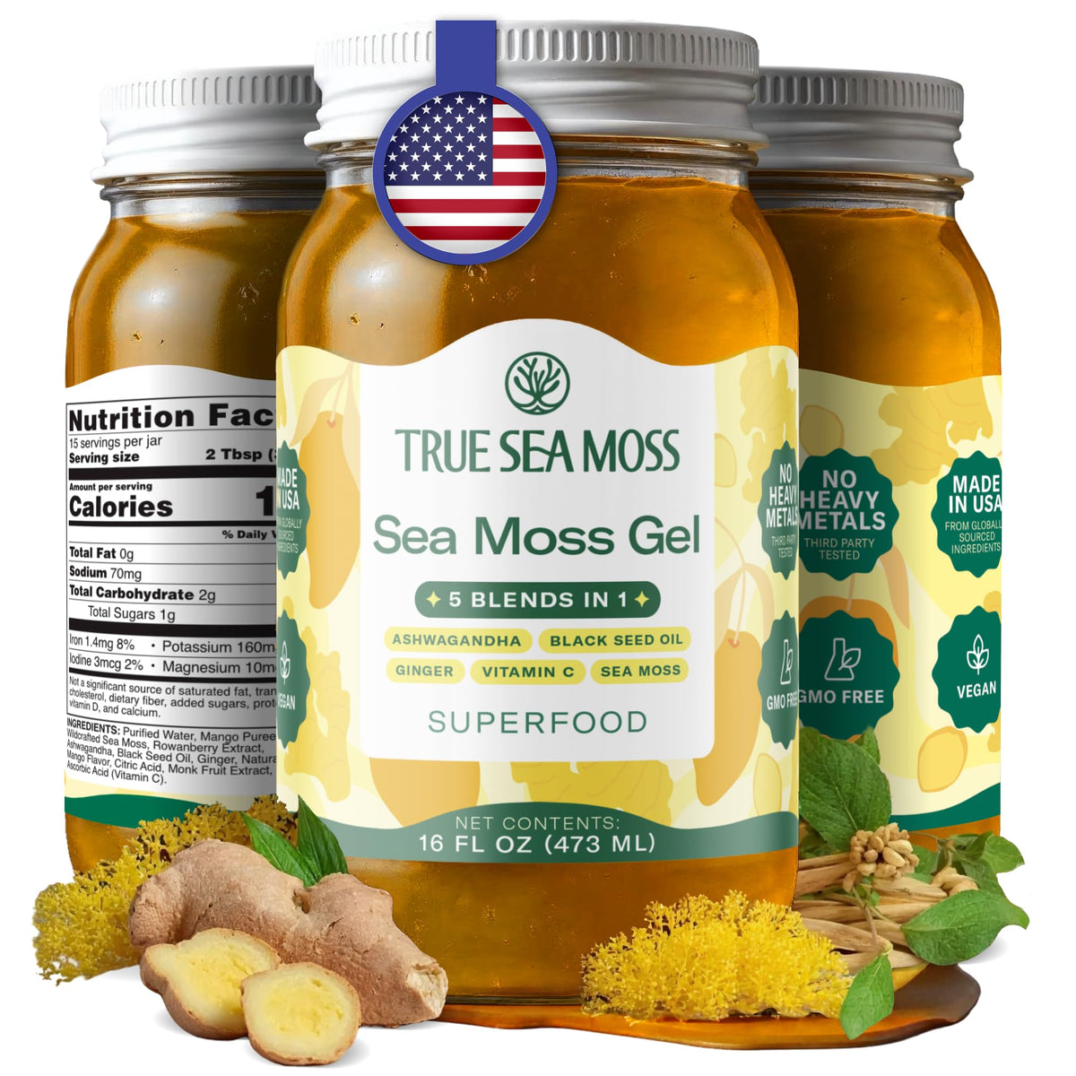 TrueSeaMoss sea moss gel jar shows a smooth texture for easy mixing in drinks.