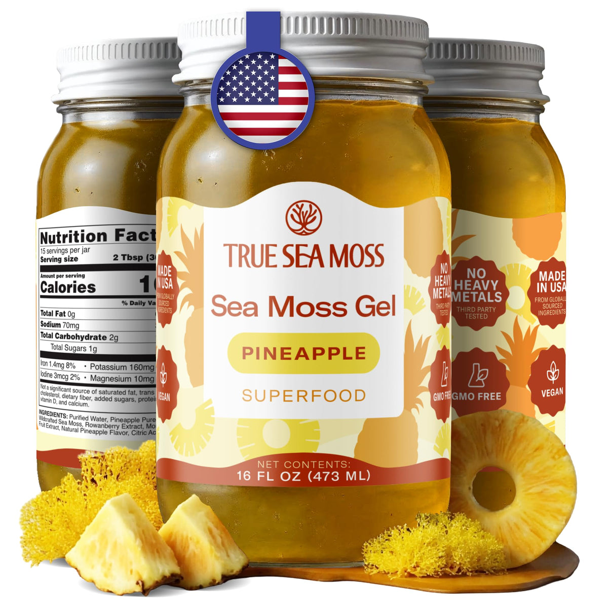 TrueSeaMoss Pineapple sea moss gel in a glass jar for daily use