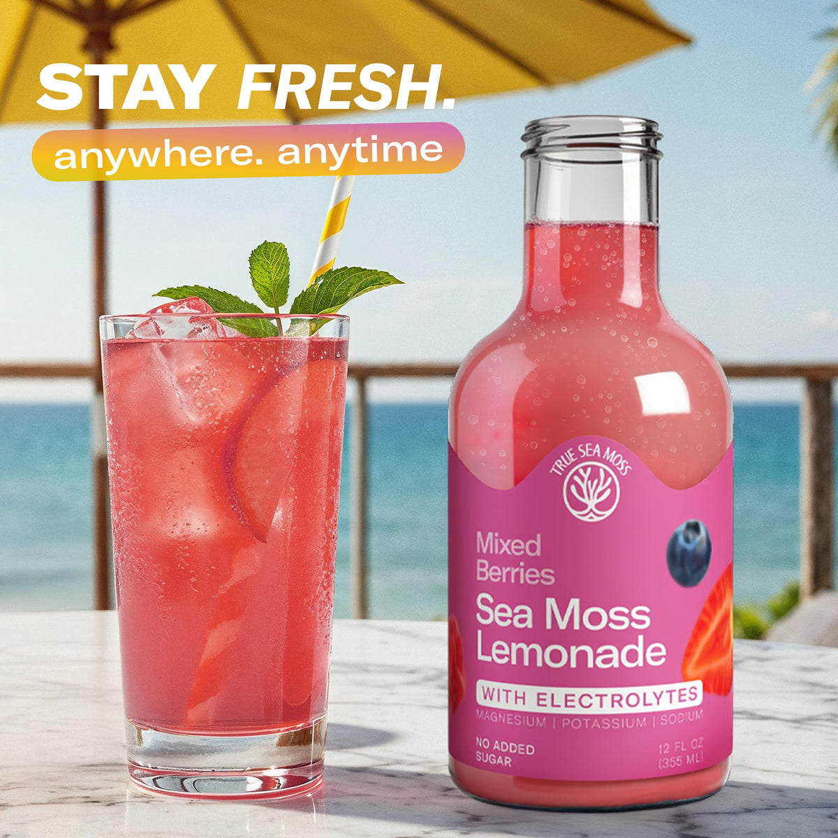 TrueSeaMoss mixed berry lemonade in action with an athlete.