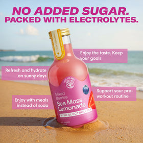 TrueSeaMoss mixed berry lemonade label close-up showing ingredients.