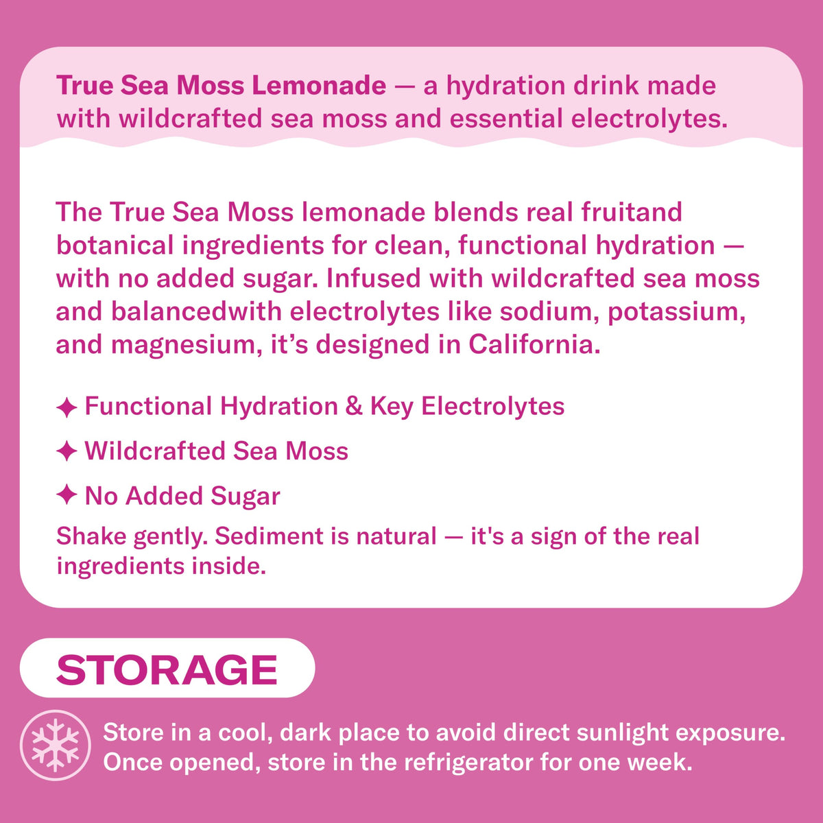 TrueSeaMoss mixed berry lemonade 4x12oz pack on shelf.