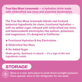 TrueSeaMoss mixed berry lemonade 4x12oz pack on shelf.