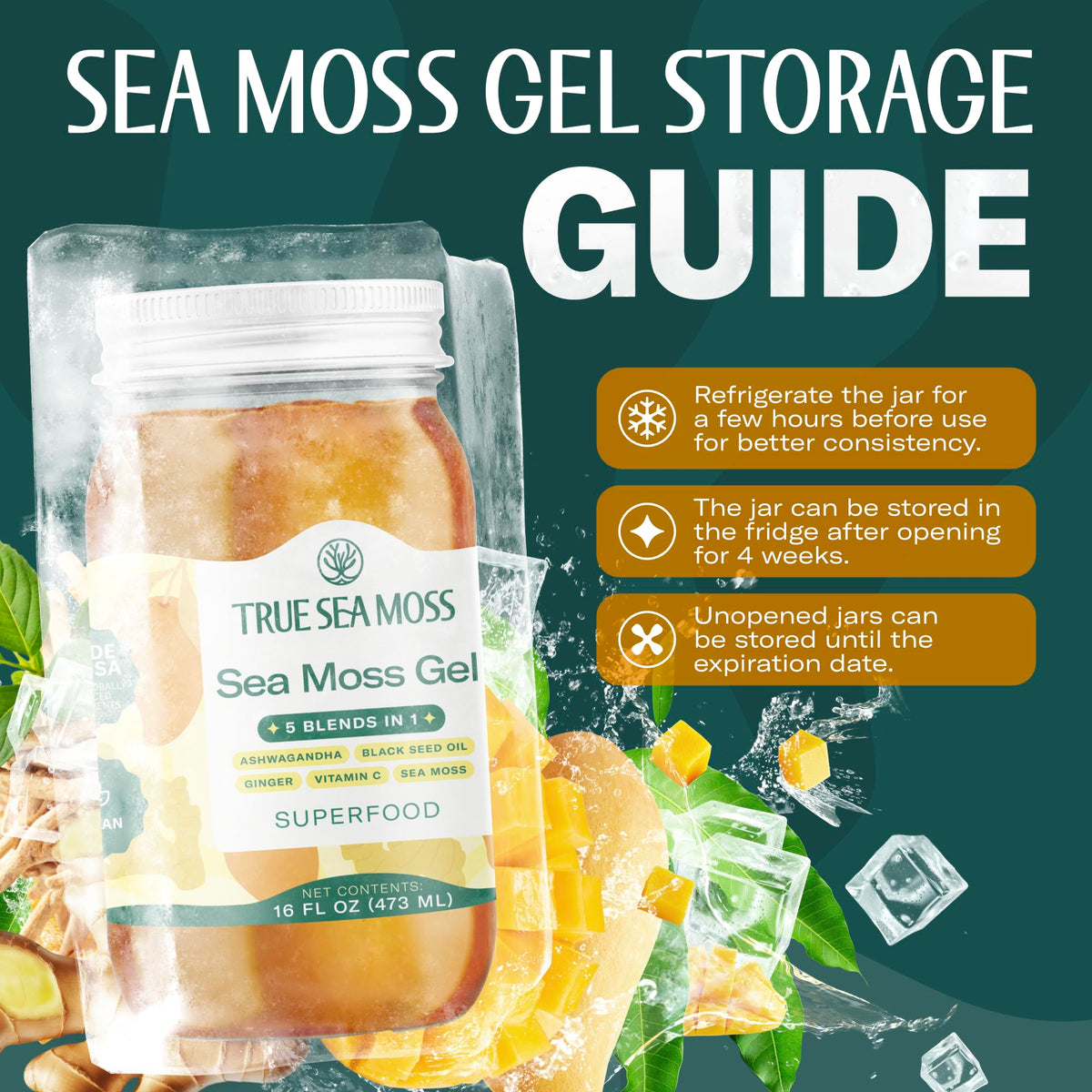 TrueSeaMoss smoothie-ready mix demonstrates convenient addition to beverages.