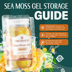 TrueSeaMoss mango puree detail suggests natural sweetness from mango.