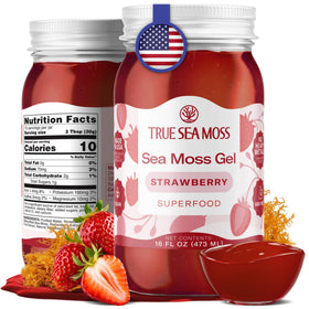 TrueSeaMoss strawberry gel jar ready to blend into shakes