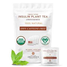 True Vine Insulin Plant Tea bags shown for a calming daily ritual