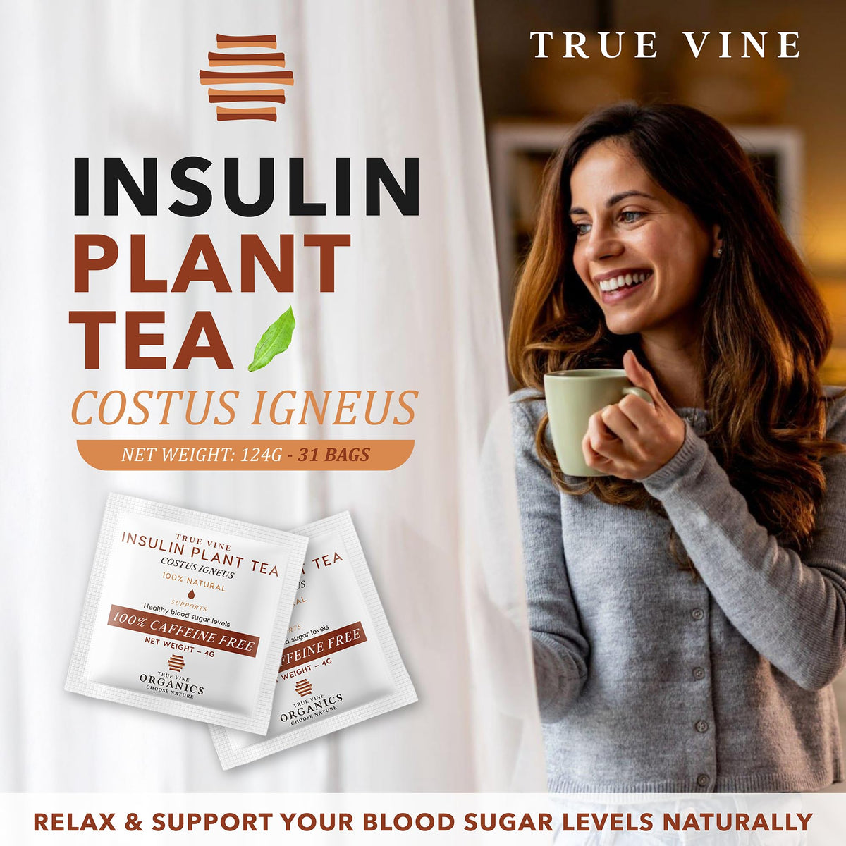 Morning routine setup with True Vine Insulin Plant Tea for mindful sipping