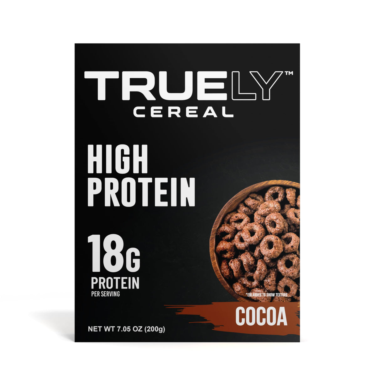Truely Cereal Protein Chocolate Peanut Butter jar highlighting premium ingredients and convenience.