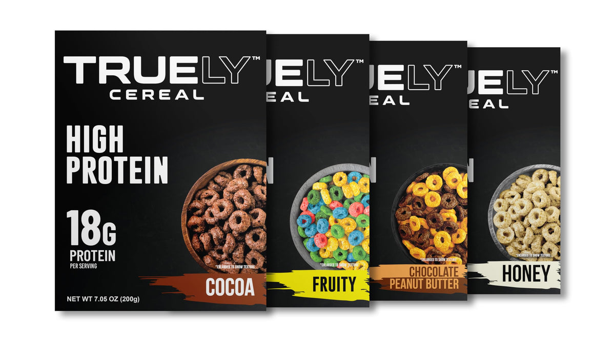Truely Cereal Protein Cocoa bowl, a protein-rich breakfast option with rich cocoa flavor.