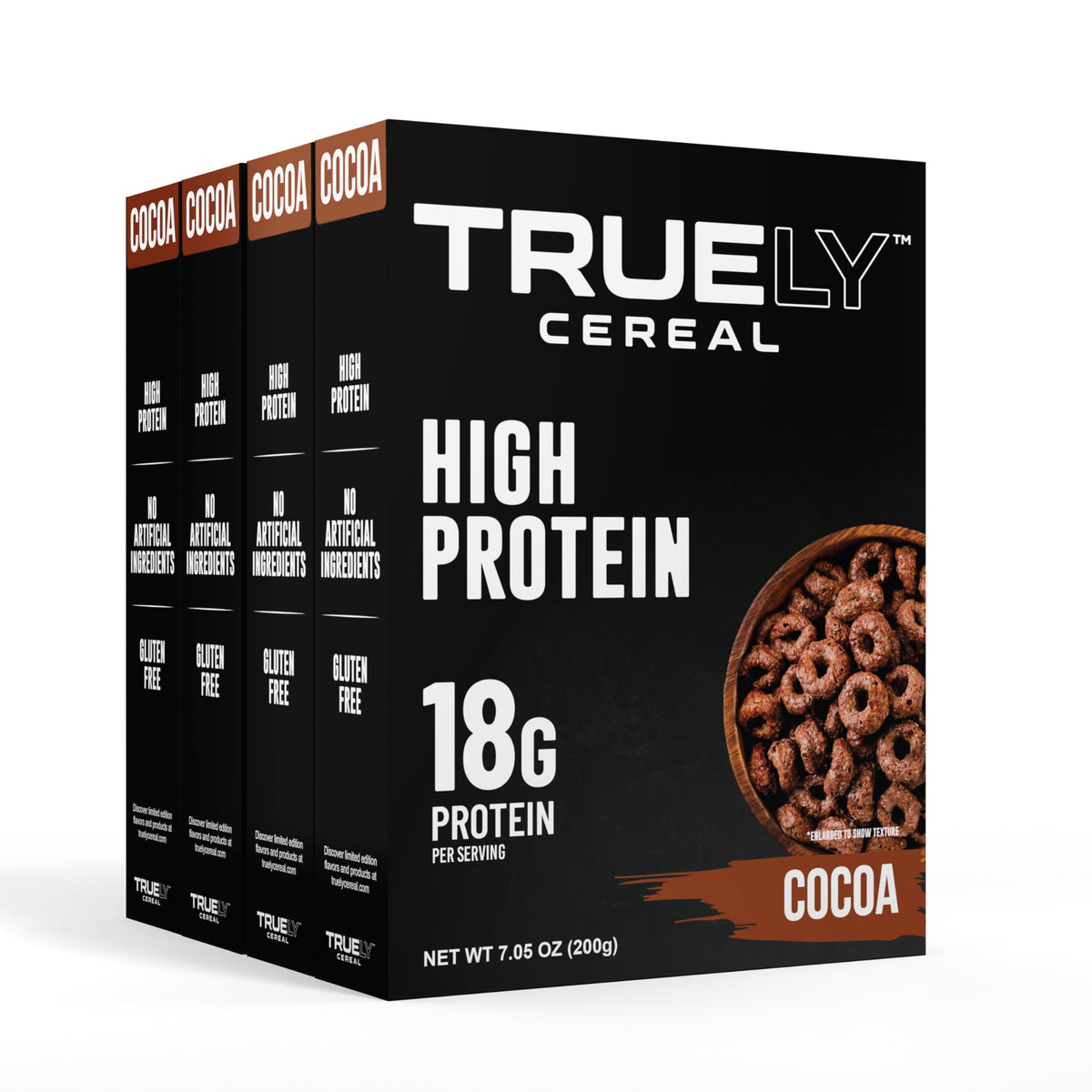 Truely Cereal Cocoa front view shows a protein-packed breakfast option.