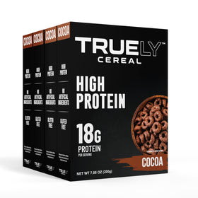Truely Cereal Cocoa front view shows a protein-packed breakfast option.
