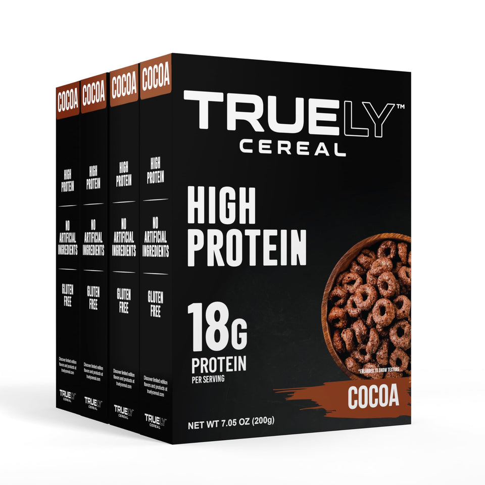Truely Cereal Cocoa front view shows a protein-packed breakfast option.