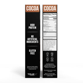Truely Cereal Cocoa nutrition panel highlights 18 g protein per serving.