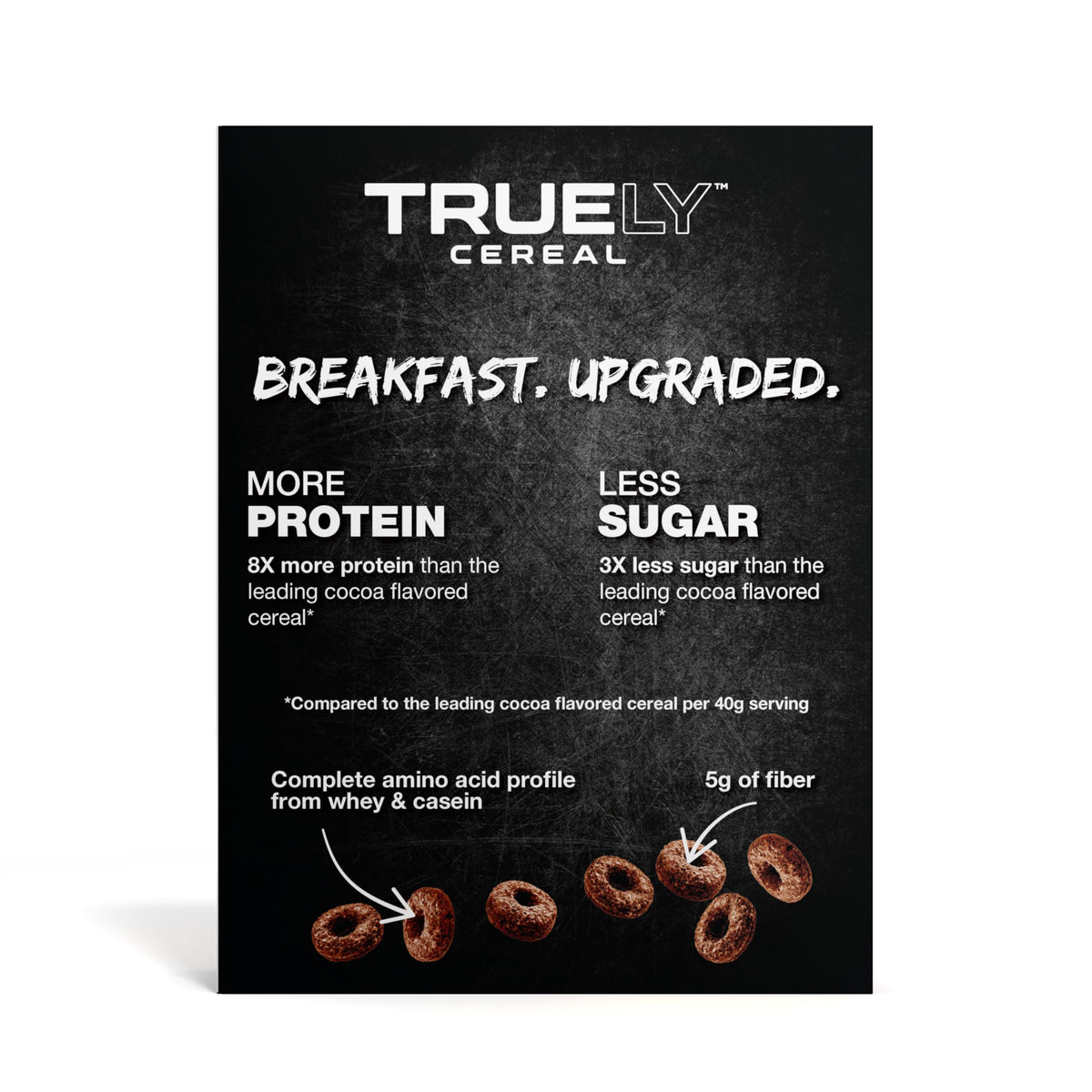 Serving suggestion: bowl of Truely Cereal Cocoa with milk for a protein boost.
