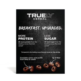 Serving suggestion: bowl of Truely Cereal Cocoa with milk for a protein boost.