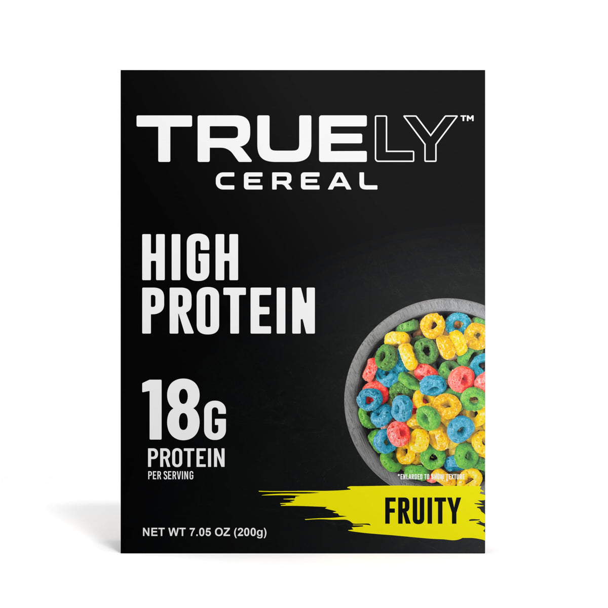 Truely Cereal Protein Honey bowl showcasing gluten-free, lower-sugar nutrition.