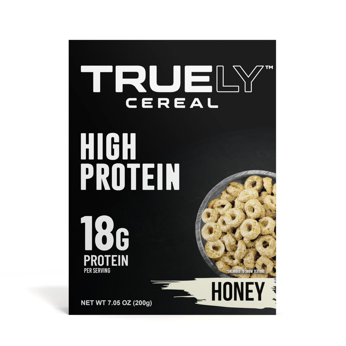 Truely Cereal Protein packaging display showing the four-flavor variety pack.