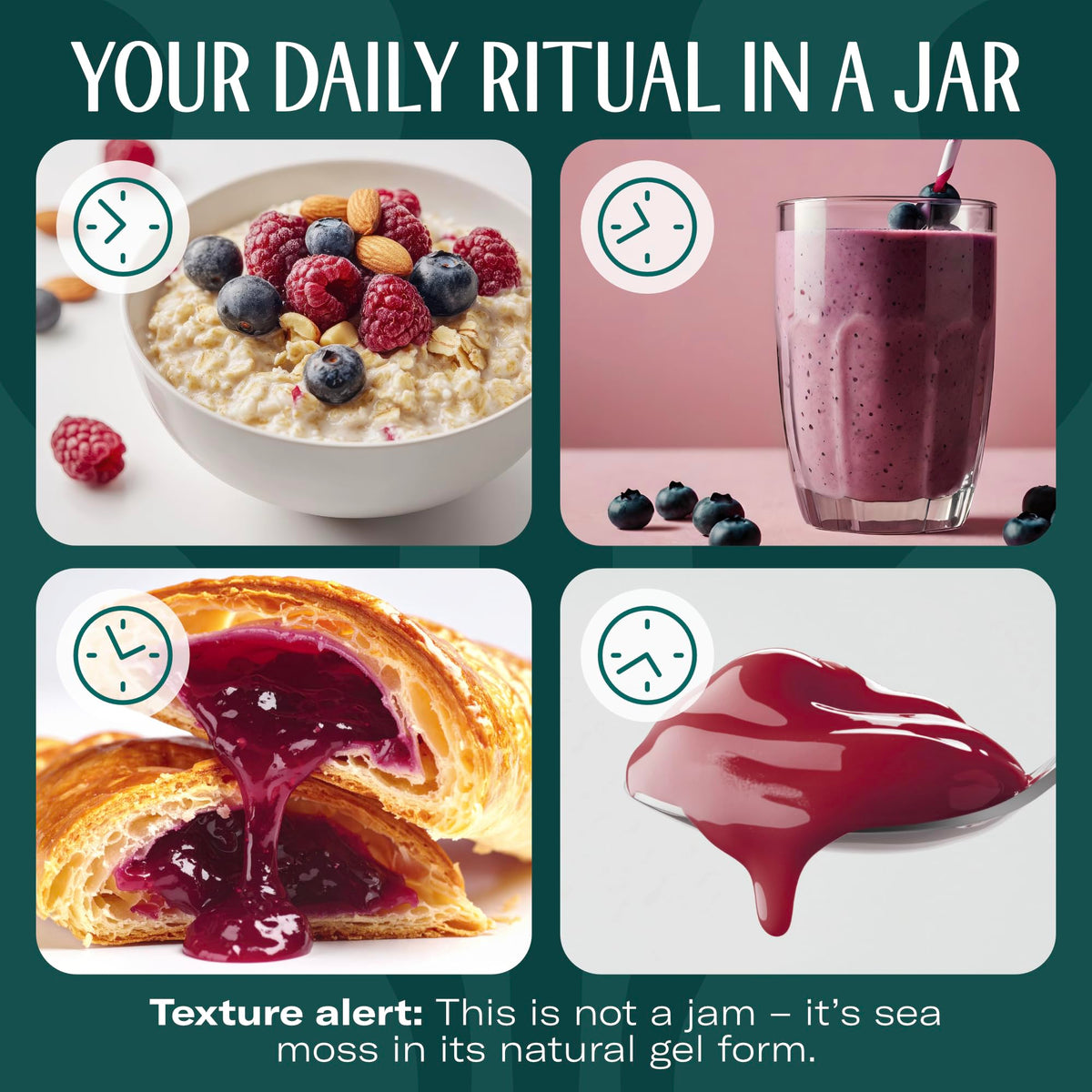 TrueSeaMoss blackberry puree adds natural sweetness to shakes and tea.