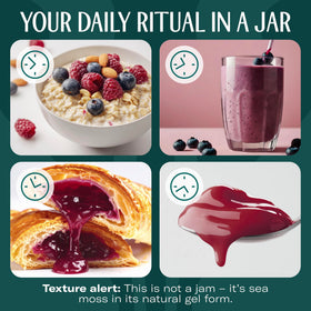 TrueSeaMoss blackberry puree adds natural sweetness to shakes and tea.