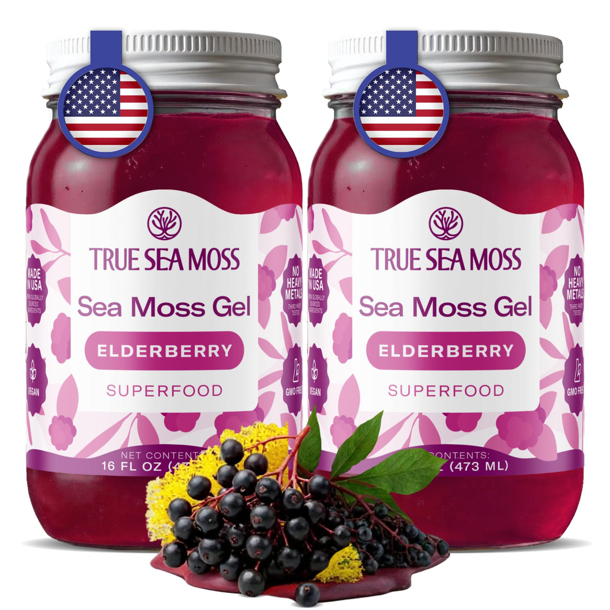 TrueSeaMoss bottle with elderberry gel for easy daily smoothie boosts.