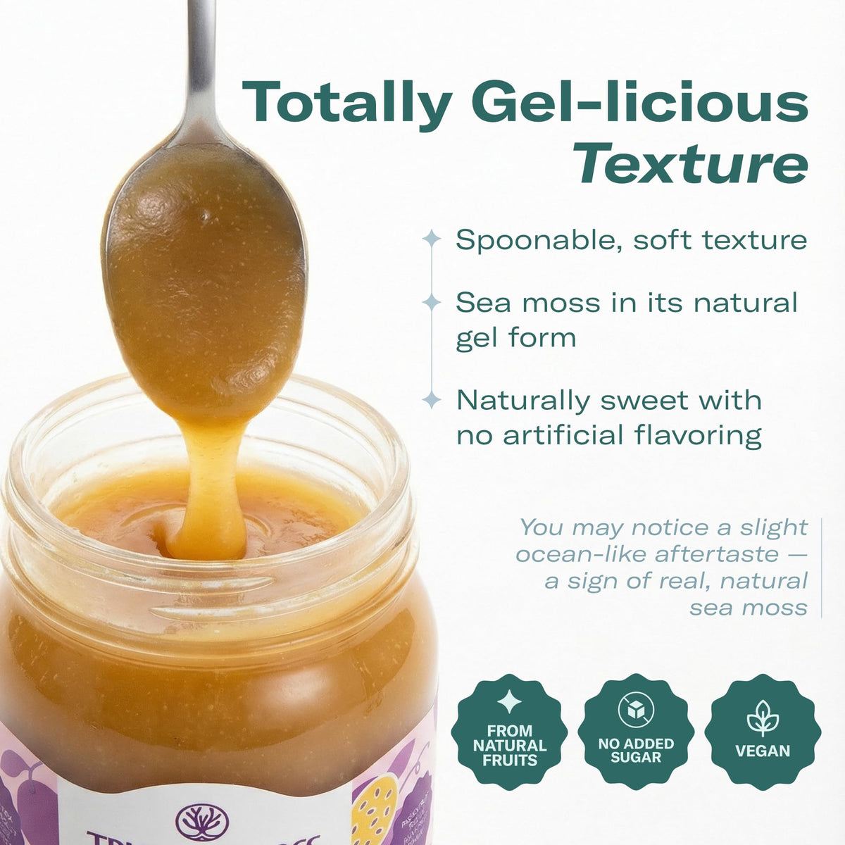 TrueSeaMoss daily-use spoonful fits into tea, shakes, or desserts.