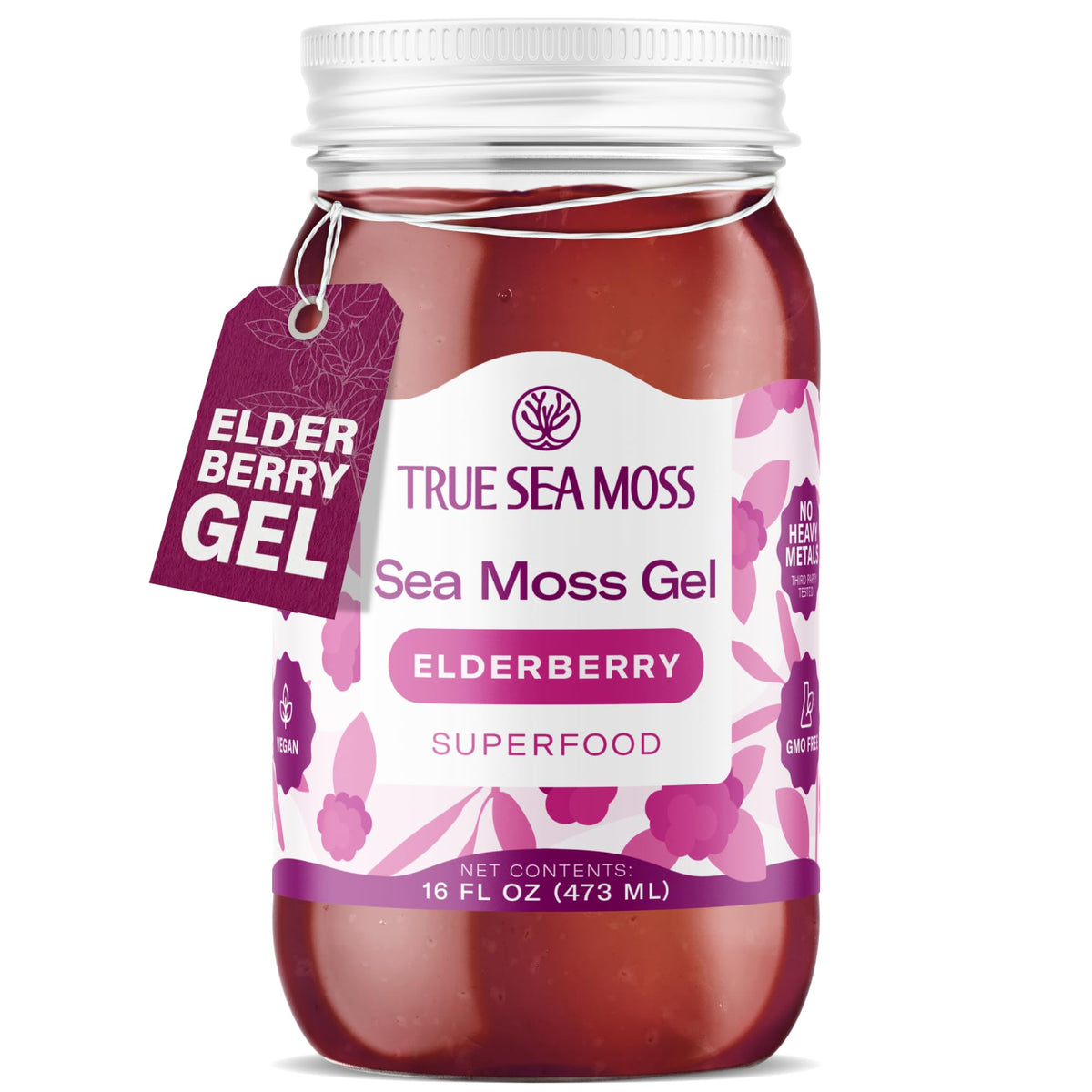 TrueSeaMoss gel jar with elderberry for easy daily wellness addition.