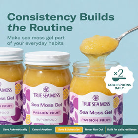 TrueSeaMoss passion fruit puree provides a fruity, natural flavor addition.