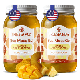 TrueSeaMoss mango-pineapple gel jar front for daily vegan nourishment.