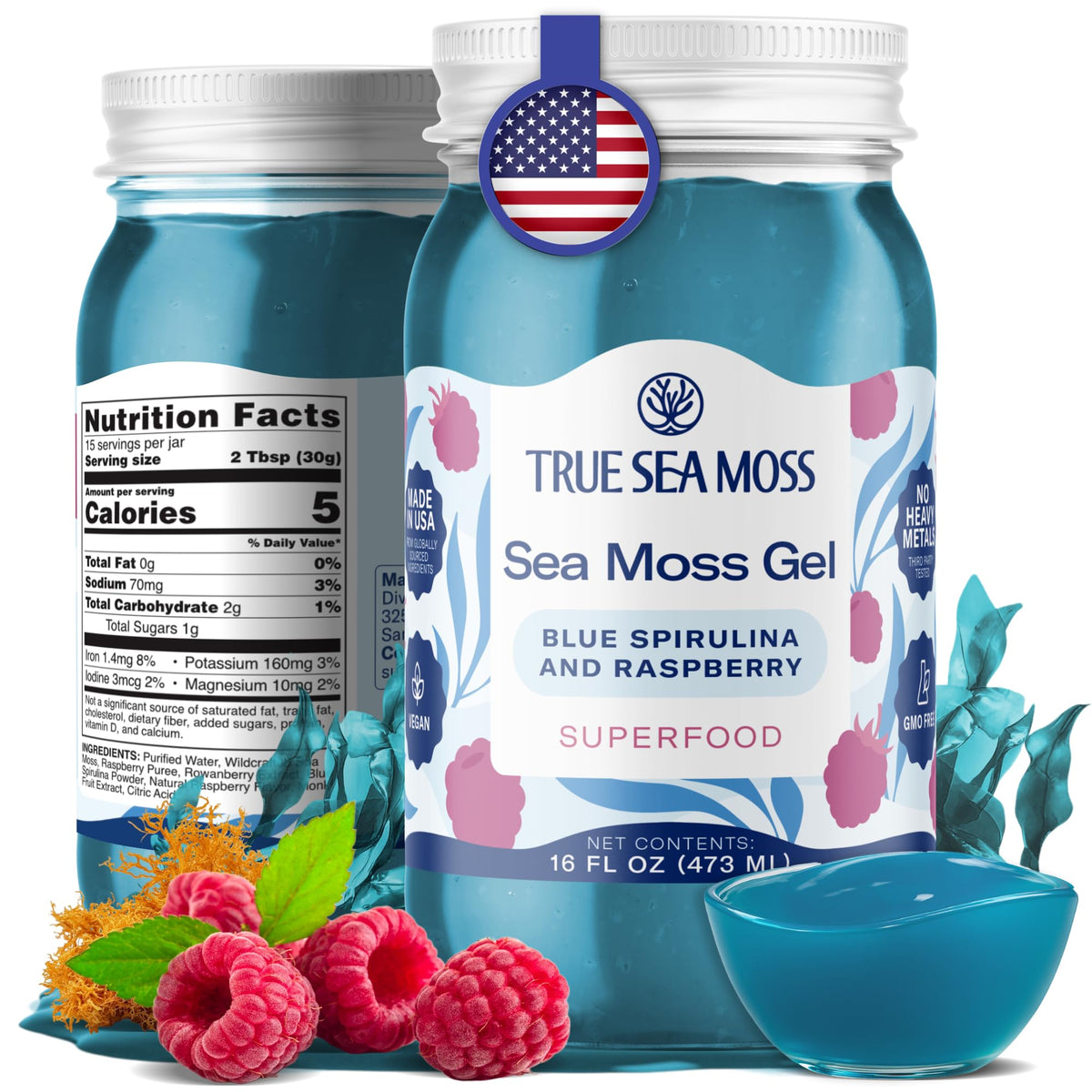 TrueSeaMoss Sea Moss Gel blue spirulina pack, silky texture for smoothies