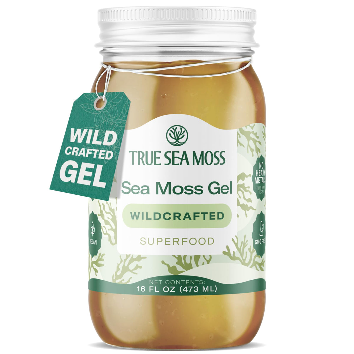 TrueSeaMoss sea moss gel jar 16oz on kitchen counter ready for smoothies