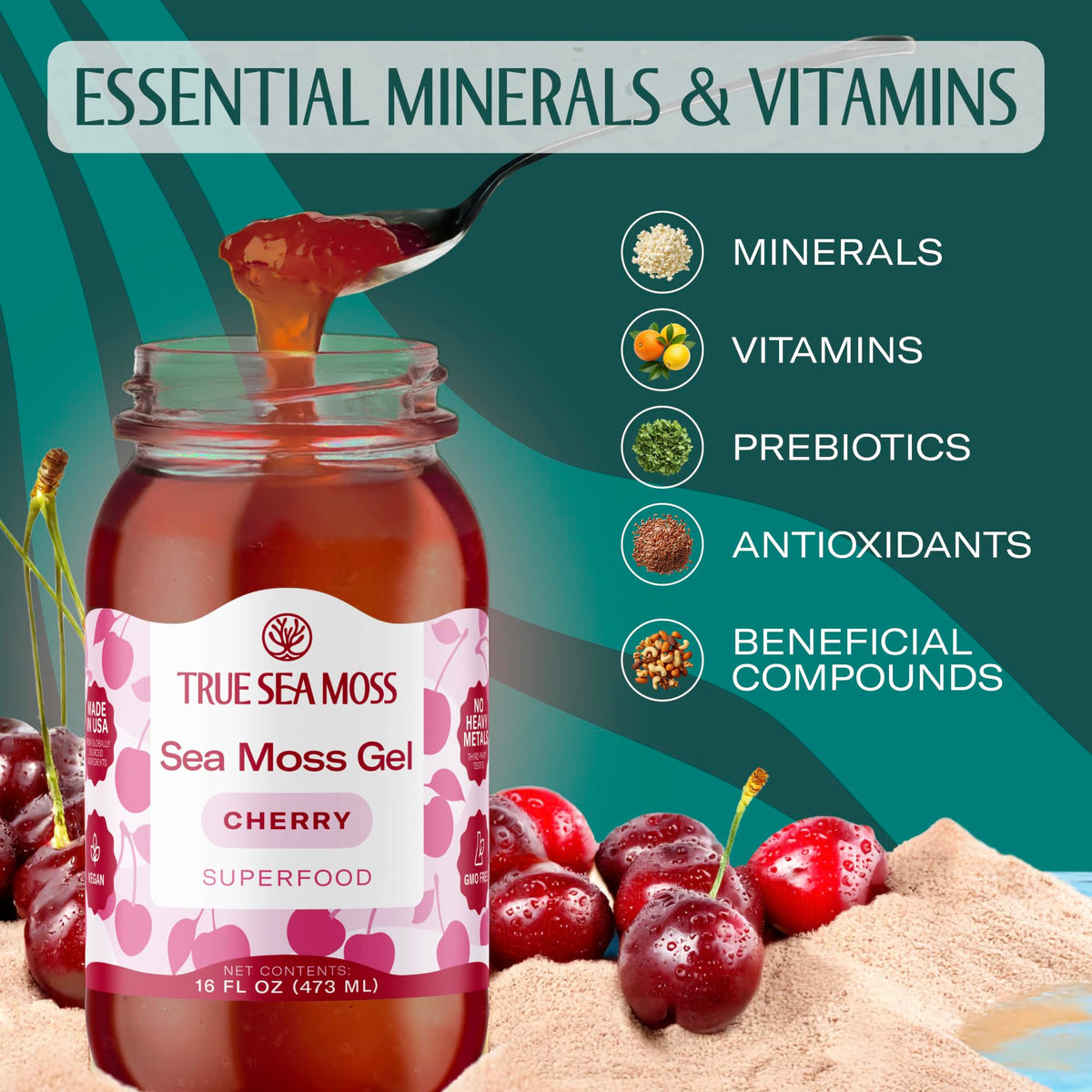 TrueSeaMoss USA-made ingredients label emphasizing quality sourcing