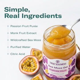 TrueSeaMoss wildcrafted sea moss label highlights natural sourcing for discerning shoppers.