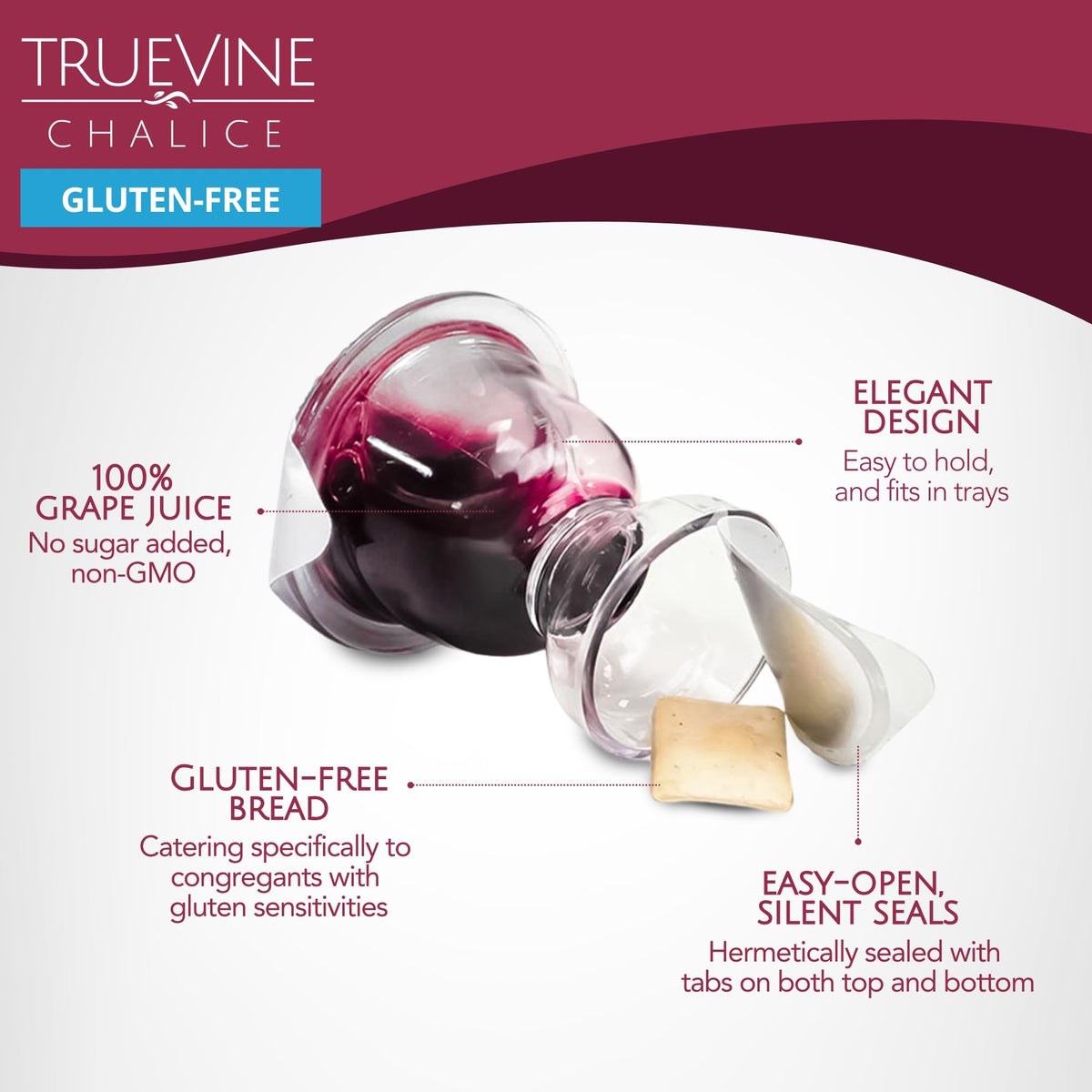 TrueVine chalice cups silent seal for dignified, spill-free service