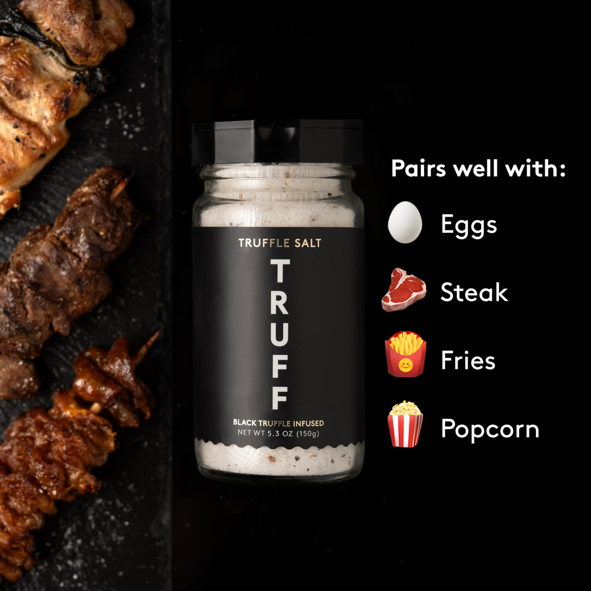 TRUFF Black Truffle Salt coarse sea salt granules deliver a robust finishing touch