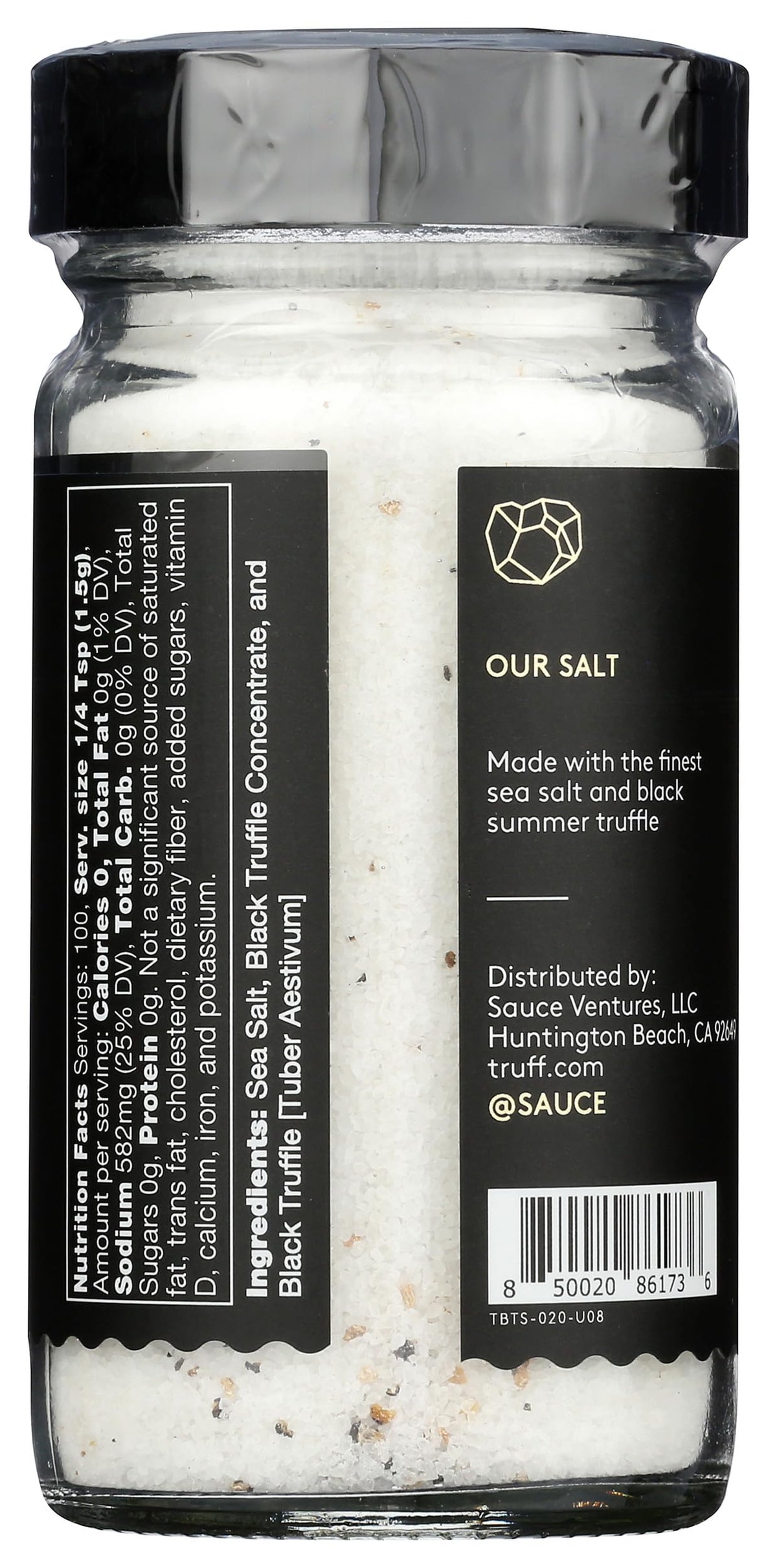 TRUFF Black Truffle Salt jar close-up with delicate truffle aroma