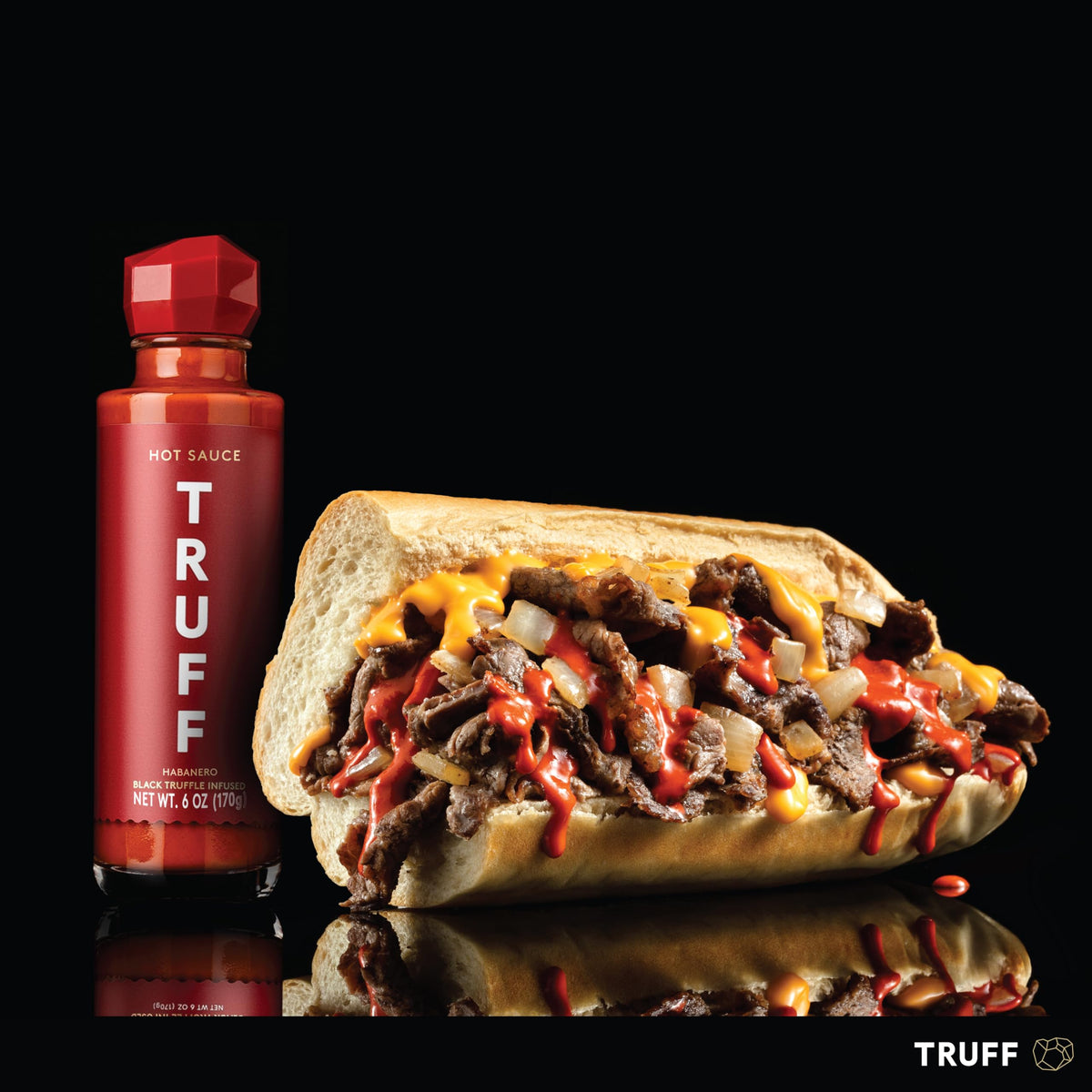 TRUFF Habanero Hot Sauce dish presentation highlights vibrant color and mouth-watering warmth.