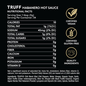 TRUFF Habanero Hot Sauce ingredients overview showcases jalapeño, red chili, and real black truffle.