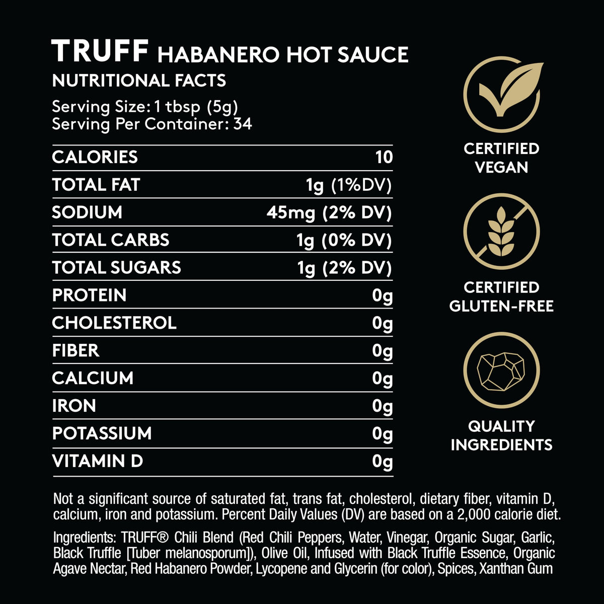 TRUFF habanero sauce glass bottle adds vibrant heat.