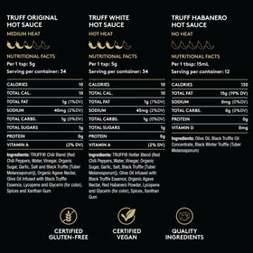 Close-up of TRUFF ingredients showing peppers, truffle, and agave