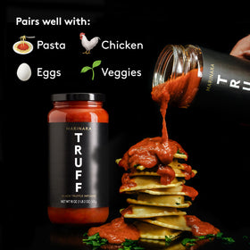TRUFF ingredients display featuring tomatoes, herbs, and black truffle for premium depth.