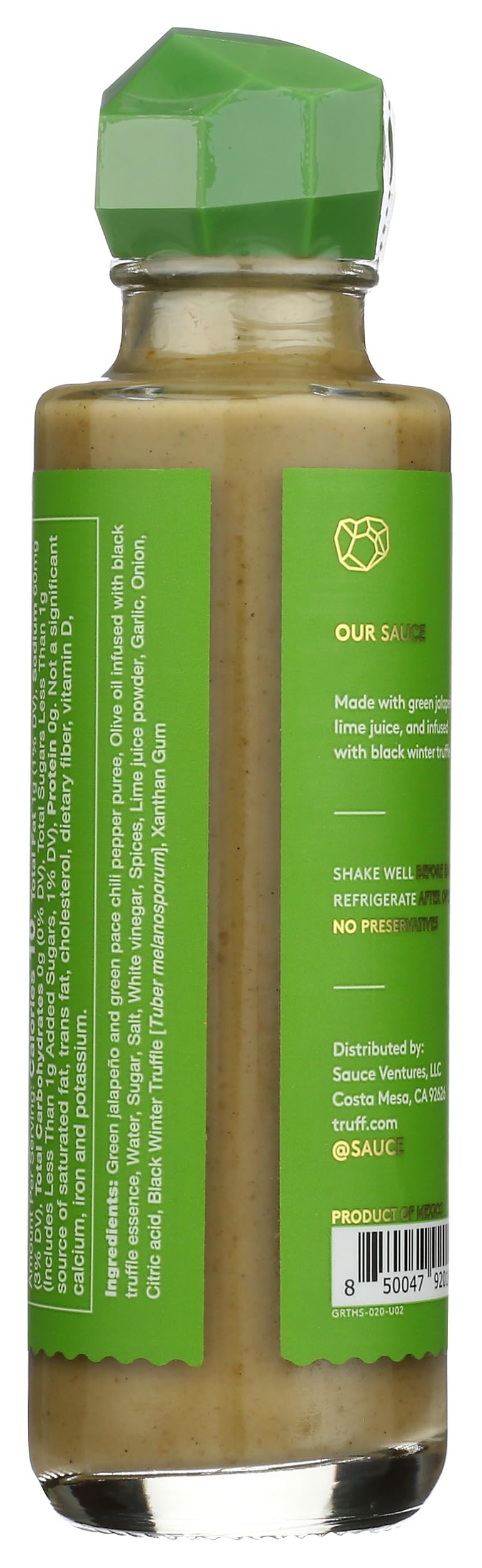 TRUFF Jalapeño Lime bottle back label with clean ingredients emphasis